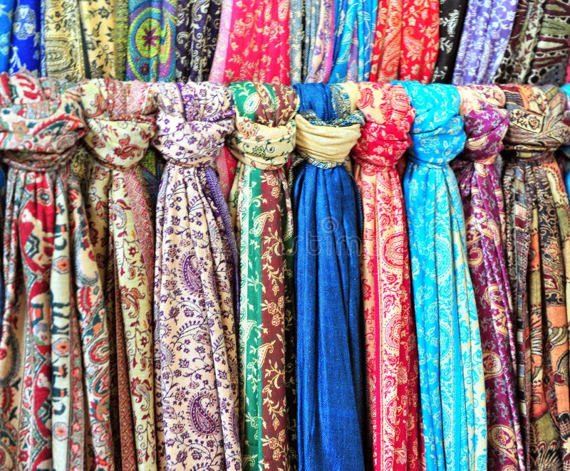 Colorful Gallery of Shawls in Street Market Stock Image - Image of ...