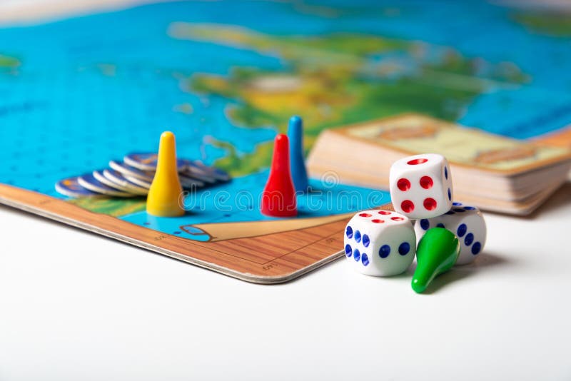 Colorful Game Pieces with Dice on Board Stock Photo Image of