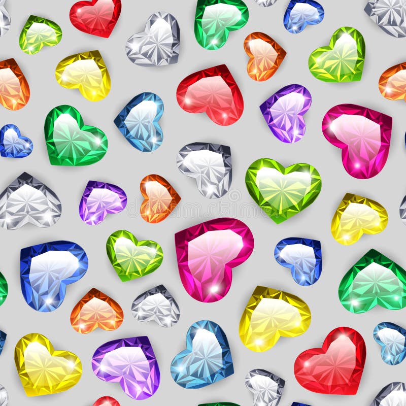 Colorful Gem Hearts Seamless Pattern