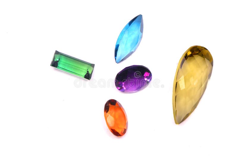 Colorful gems isolated on white background stock photos