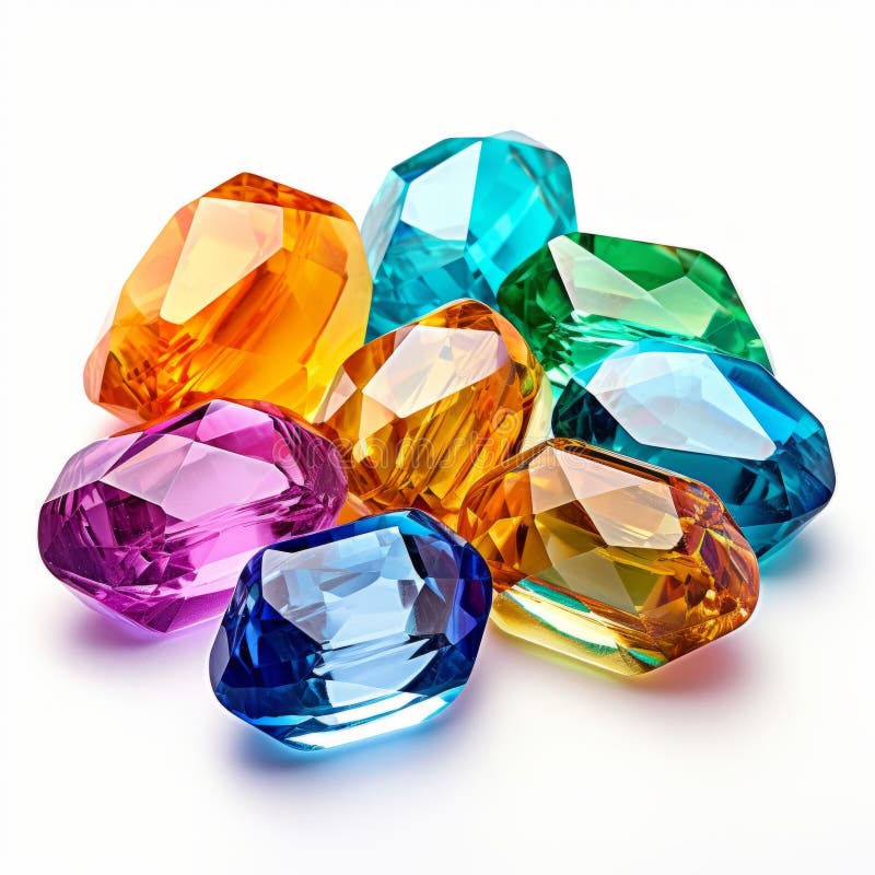 Colorful Gemstones on White Isolated Background Stock Illustration