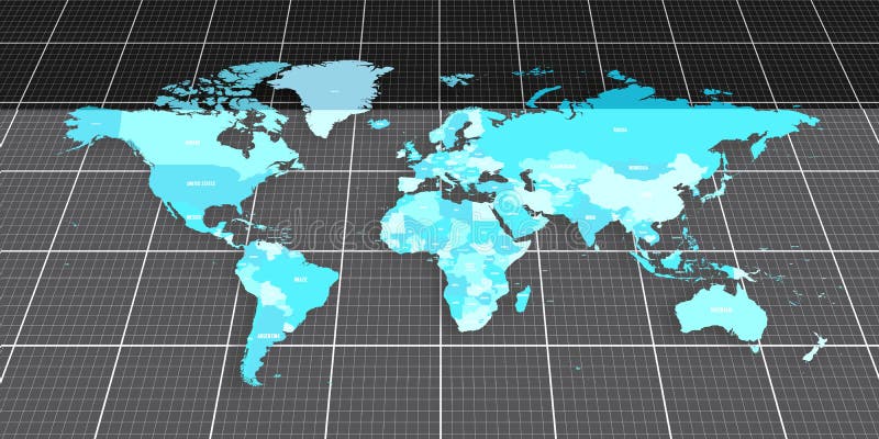 Colorful Geopolitical Map of World. Bottom Perspective View with 