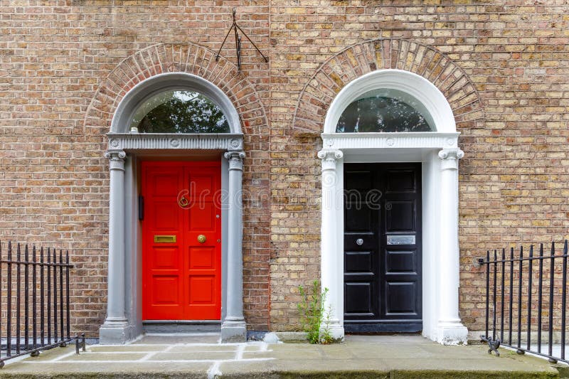 Colorful georgian doors in Dublin, Ireland. Historic doors in different colors painted as protest against English King stock images Colorful georgian doors in Dublin, Ireland. Historic doors in different colors painted as protest against English King stock images