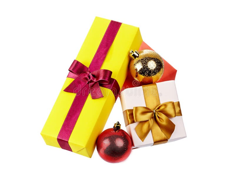 Colorful Gift Boxes with Bows and Ribbons Isolated in White Stock Image