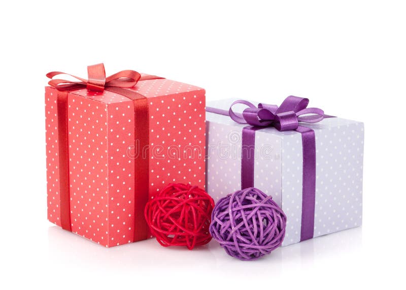 Colorful Gift Boxes With Ribbon And Bow And Christmas Decor Stock Image
