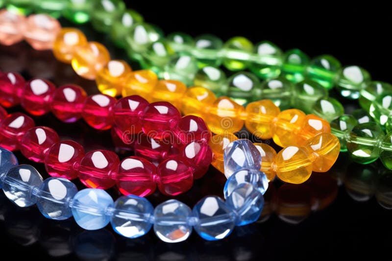 Colorful glass bead chains arranged on a black surface vector illustration