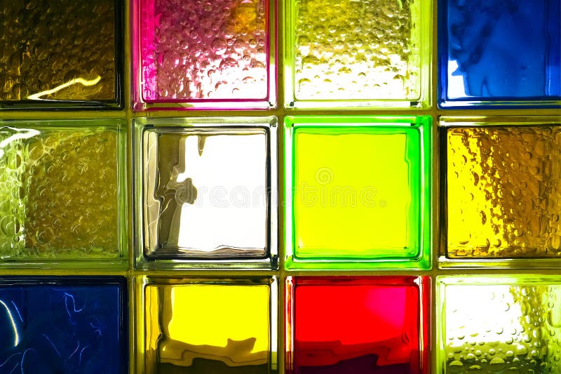 Colored glass blocks. Colorful glass blocks panel for background pattern.