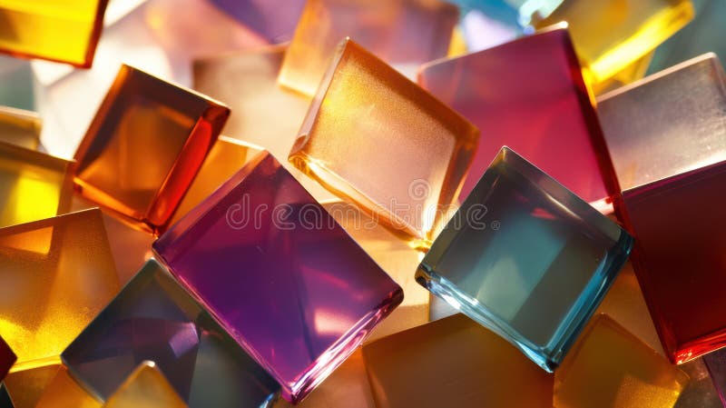 Colorful glass blocks stacked together, creating a vibrant display. stock image