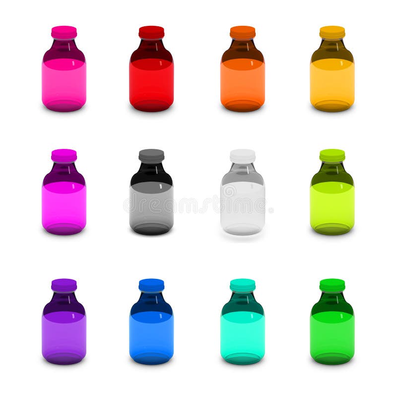 Colorful glass bottle set pantone pallete