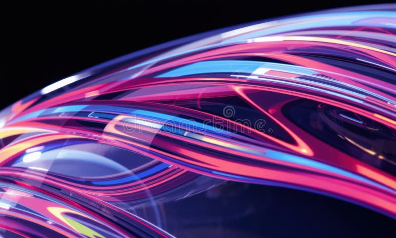 Colorful glass with vibrant swirling patterns in blue, pink, and orange hues creates mesmerizing visual effect. interplay of light royalty free illustration