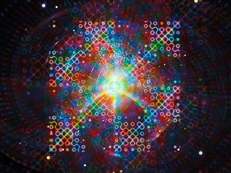 Colorful glowing futuristic quantum processor vector illustration