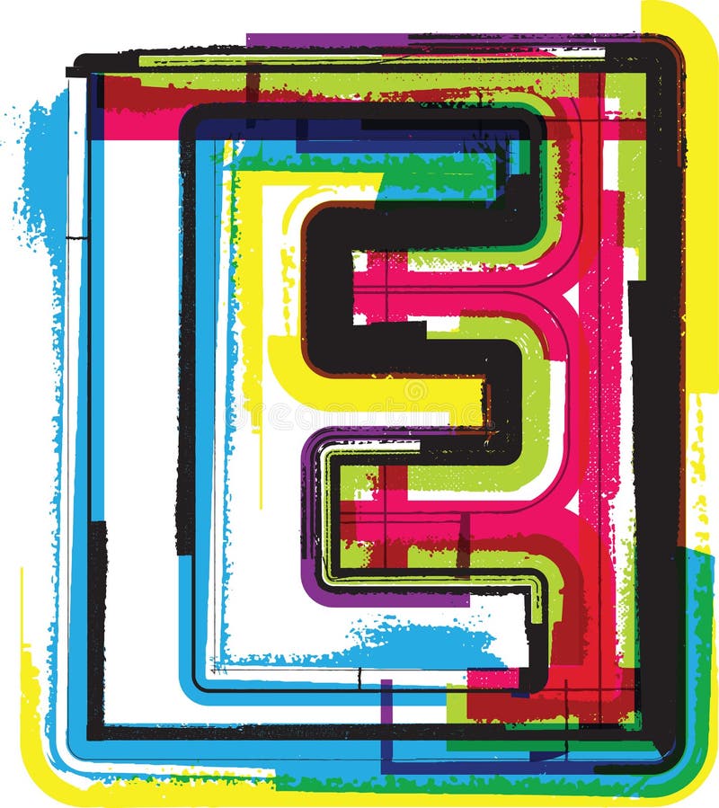 Colorful Grunge Font LETTER E Stock Vector - Illustration of cmyk, draw ...