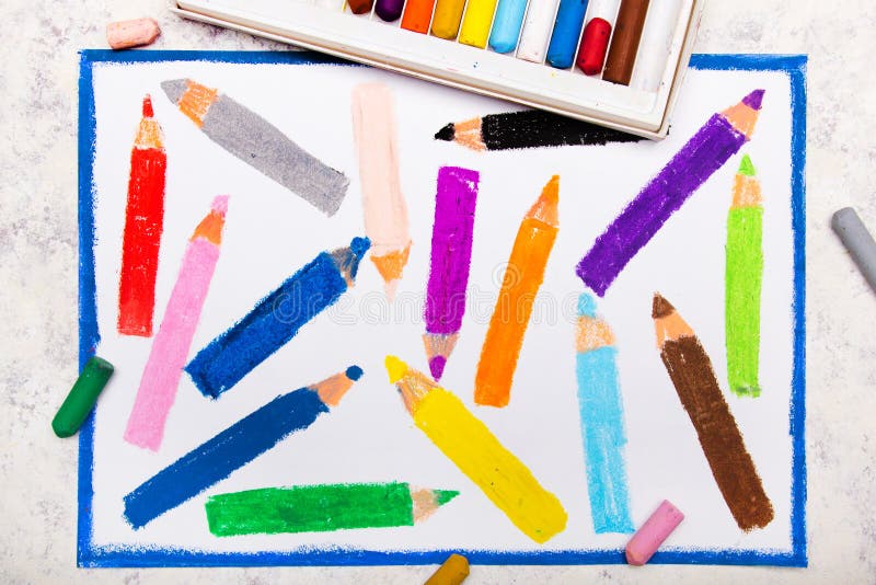 Colorful Hand Drawing Colorful Crayons Stock Illustration