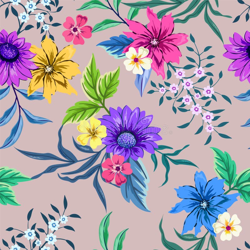 Colorful Hand Drawn Seamless Floral Pattern Background. Stock Vector