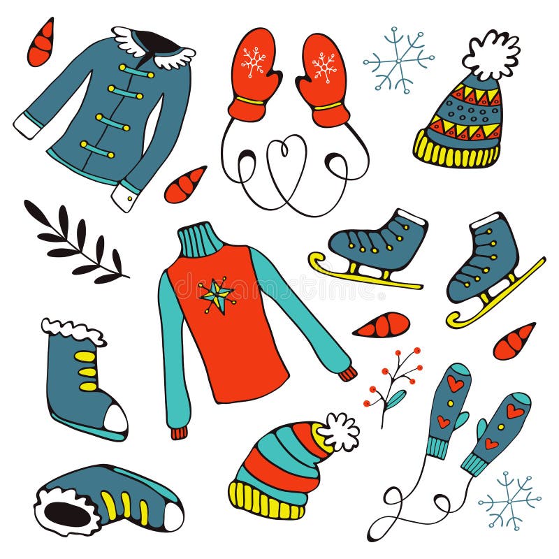 Colorful Hand Drawn Winter Collection Stock Vector Illustration of