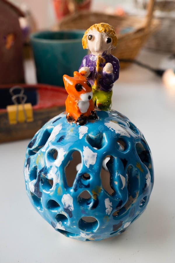 Colorful Handmade Ceramic Candlestick of Clay with Glaze in the Pottery