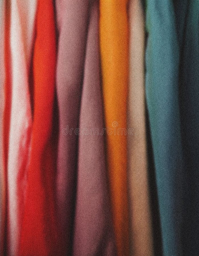 Colorful hanging fabrics creating a grainy textured background royalty free stock photos