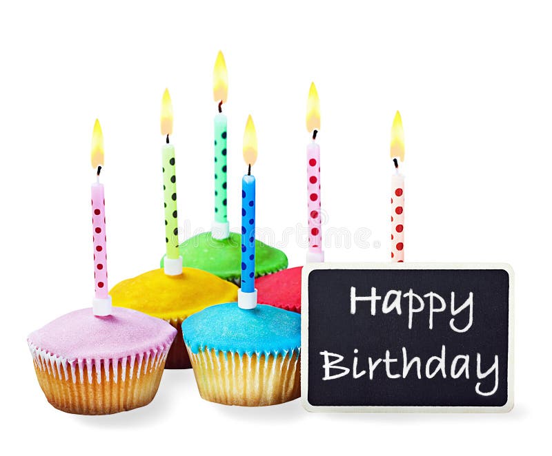 Colorful Happy Birthday Cupcake with Candles Stock Photo Image of