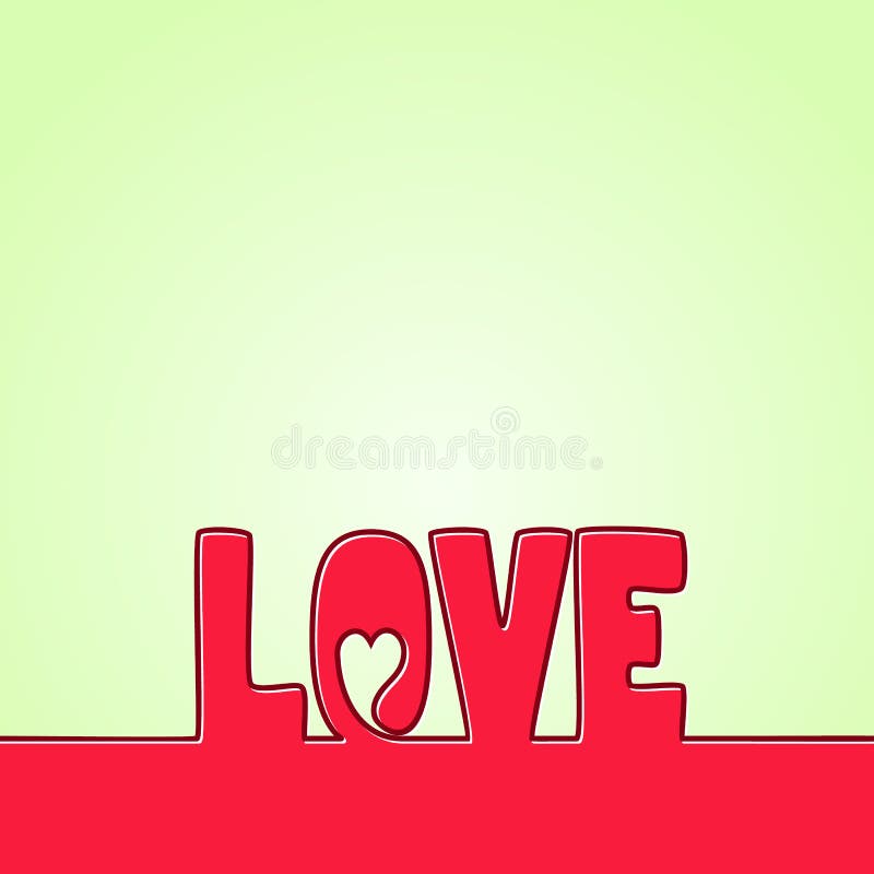 Colorful Happy Valentines Day card made of continuous line drawing of LOVE text with heart inside O letter, Vector royalty free illustration