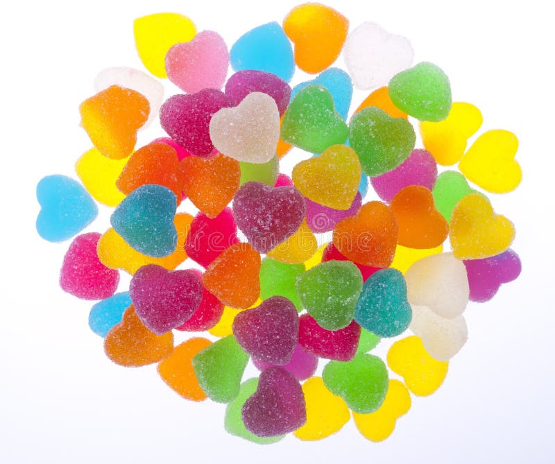 Colorful heart shape jelly in white background. Colorful heart shape jelly in white background