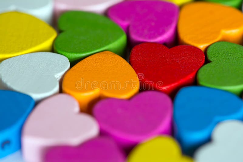 Colorful hearts background with shallow depth of field