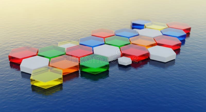 Colorful hexagonal blocks arranged in a geometric pattern on a gradient surface royalty free illustration