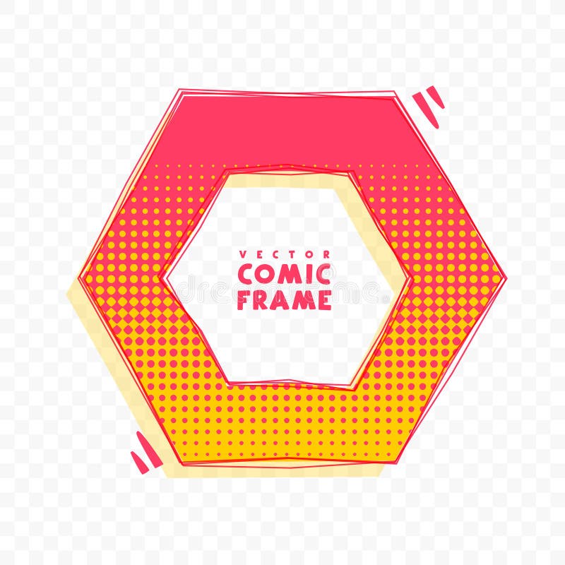 Colorful hexagonal cartoon frame with halftone effect stock illustration