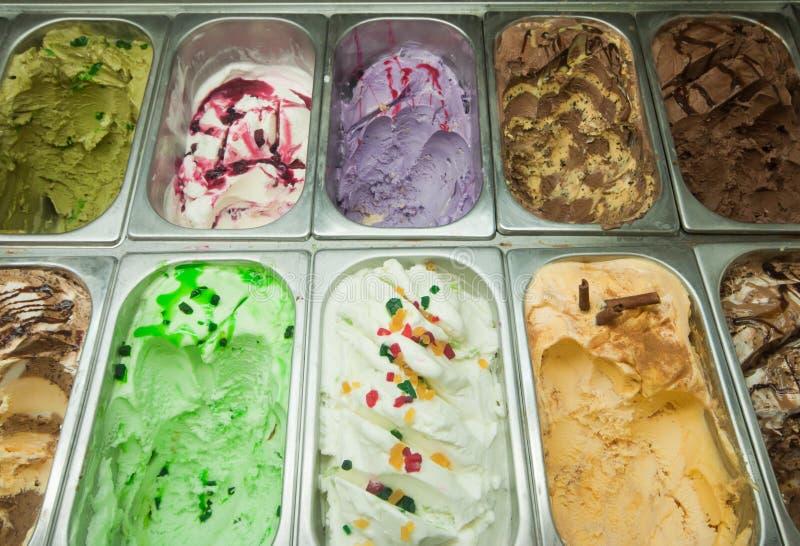 Colorful homemade ice cream in the cafe