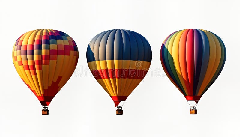 Colorful hot air balloons float in sky. Group of hot air balloons. Aerial view of multiple hot air balloons. Attractive colourful stock illustration