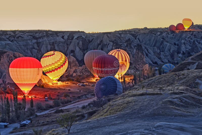 Colorful hot air balloons before launch at Cappadocia stock photos Colorful hot air balloons before launch at Cappadocia stock photos