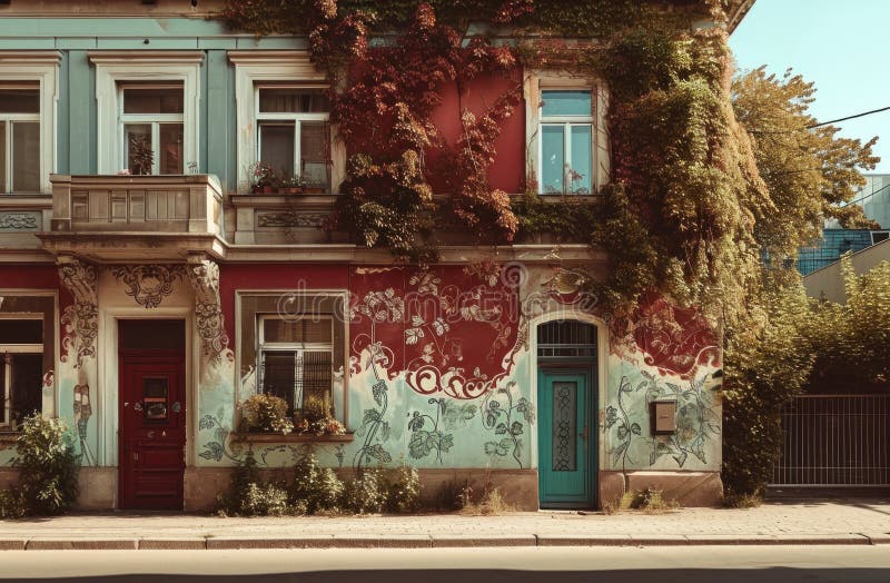 A colorful house with an old building in the background royalty free stock photos