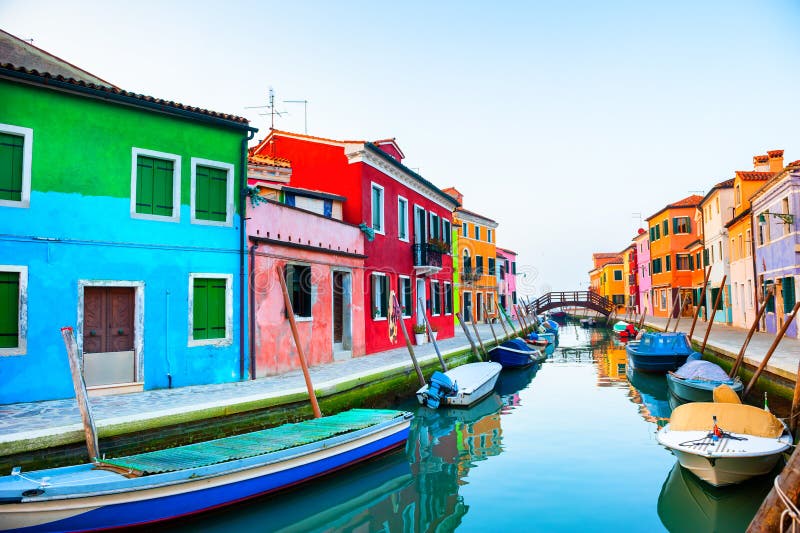 Colorful Houses on the Canal in Burano Island, Venice, Italy Stock ...