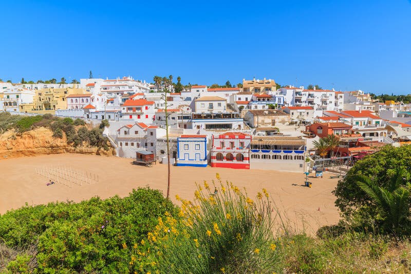 Colorful houses on Carvoeiro beach