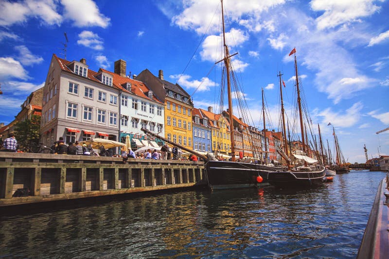 Colorful Houses in Copenhagen Old Town with Boats and Ships in the ...