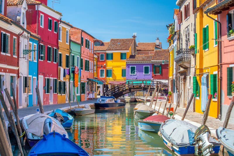 Colorful Houses in Downtown Burano, Venice, Italy Stock Image - Image ...