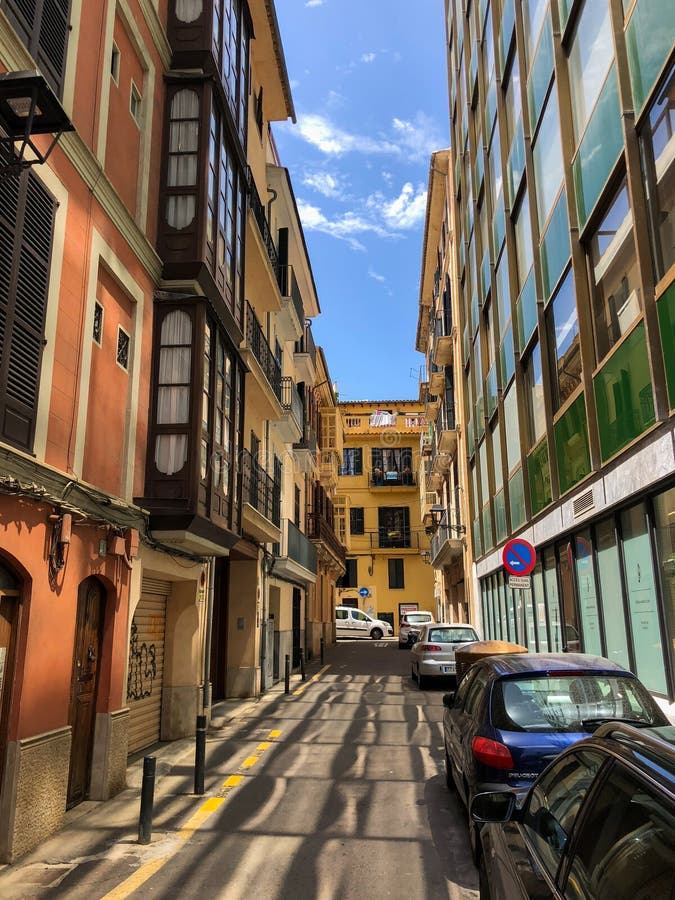 Colorful houses in the mediterranean old town of Palma, Spain Majorca, Balearic Islands. royalty free stock photography Colorful houses in the mediterranean old town of Palma, Spain Majorca, Balearic Islands. royalty free stock photography