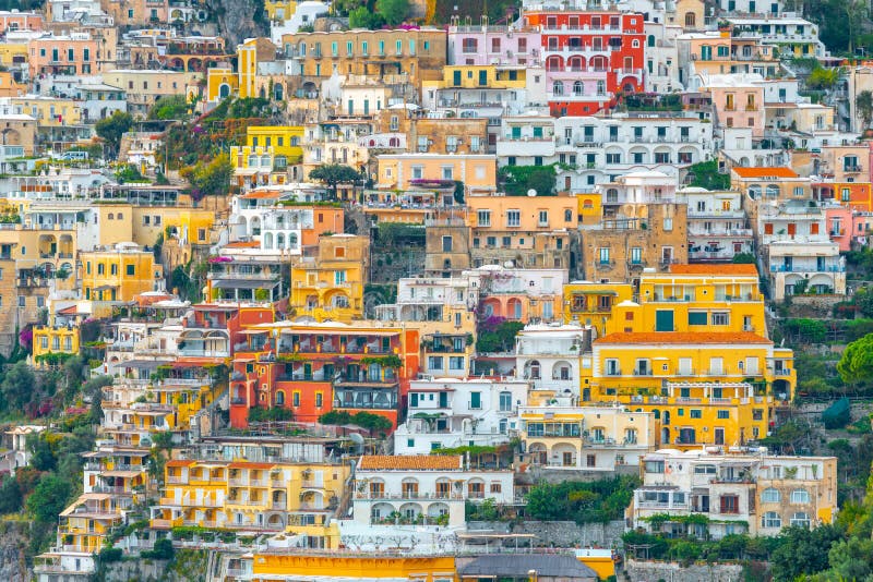 Colorful Houses of Positano Along Amalfi Coast, Terraced Houses ...