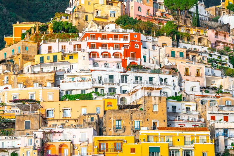 Colorful Houses of Positano Along Amalfi Coast, Terraced Houses ...