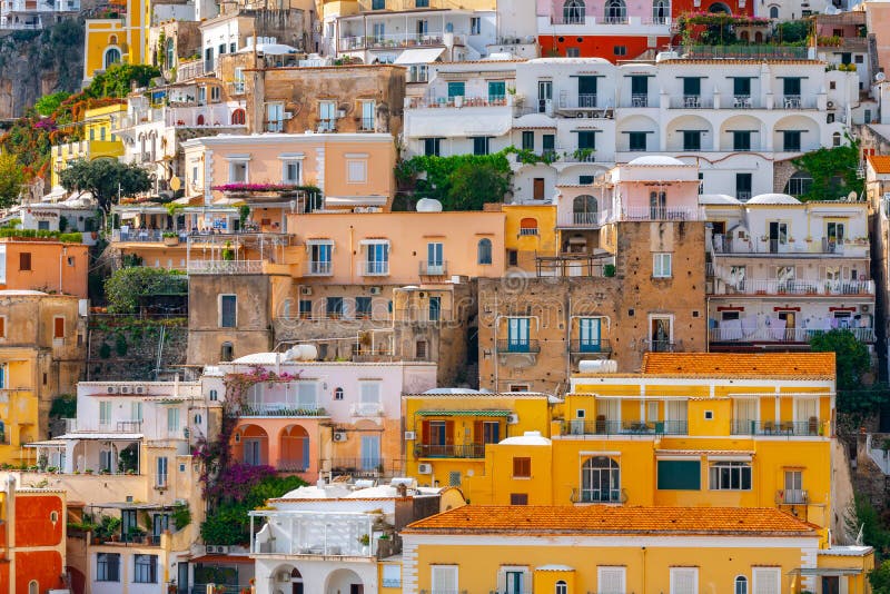 Colorful Houses of Positano Along Amalfi Coast, Terraced Houses, Italy ...