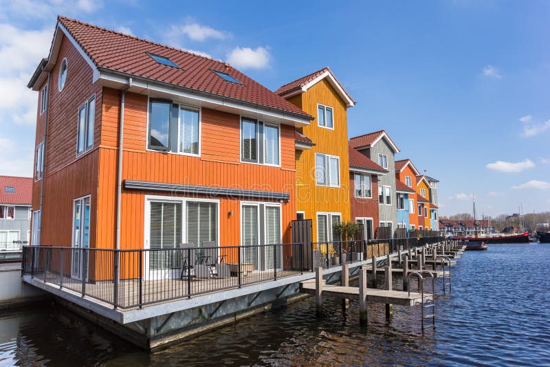 Colorful houses at the Reitdiephaven in Groningen stock photography Colorful houses at the Reitdiephaven in Groningen stock photography