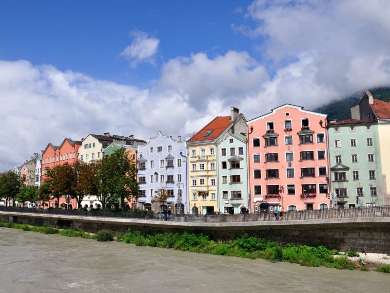 Colorful houses on a riverside, Innsbruck, Austria