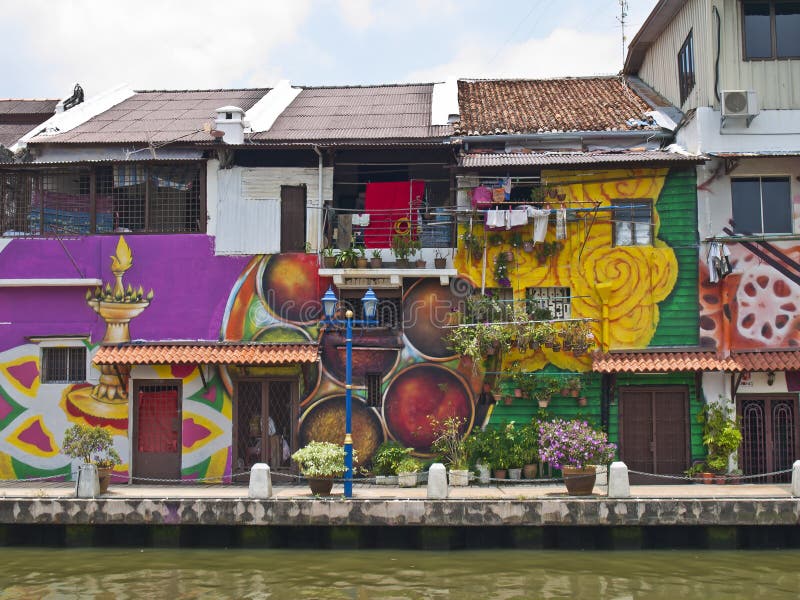 Colorful houses at the riverside, Melaka