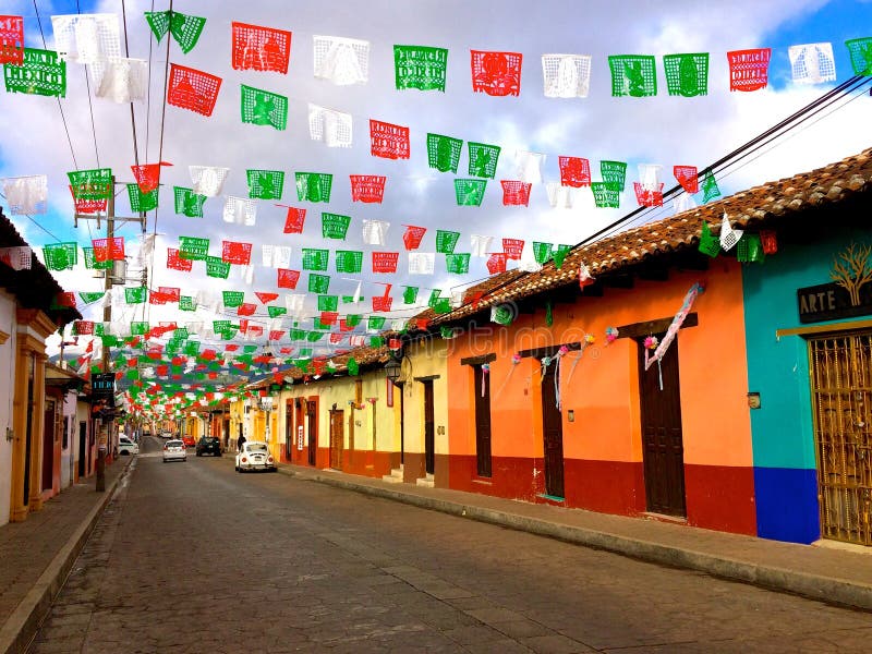 Colorful houses in typical colonial street of San Cristobal de las Casas. royalty free stock photo Colorful houses in typical colonial street of San Cristobal de las Casas. royalty free stock photo