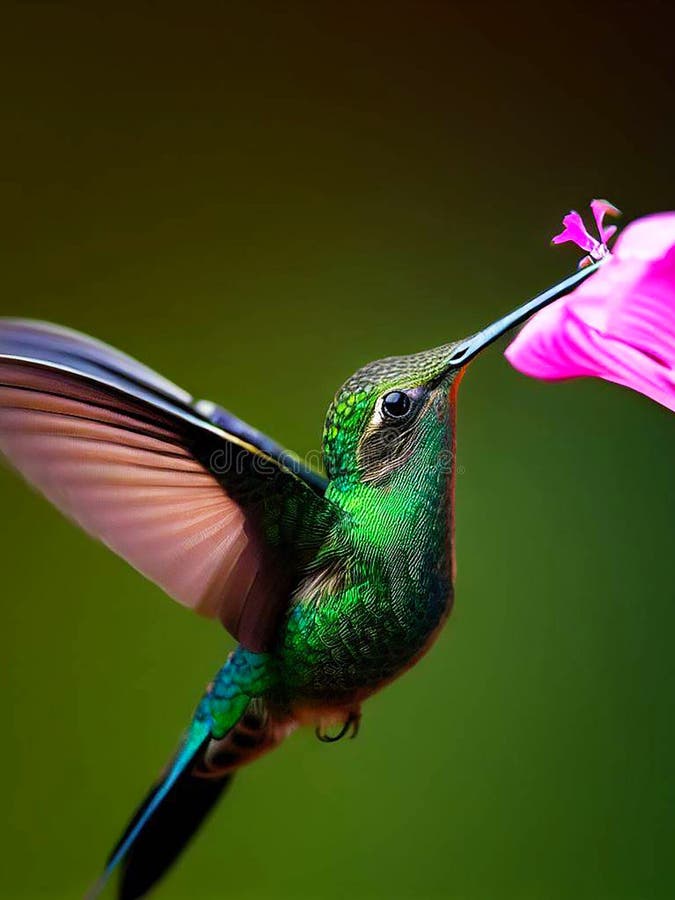 Colorful Hummingbird Flying and Feeding from Tropical Flower Stock ...