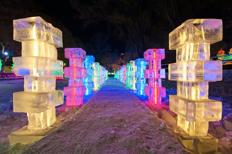The colorful ice block in the park