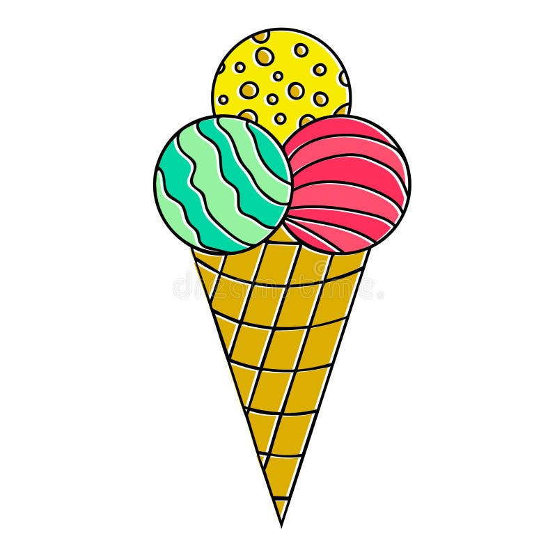 Colorful 3 ball cone ice cream set Royalty Free Vector Image