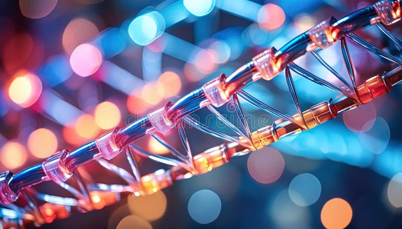 A colorful, illuminated illustration of a DNA double helix, highlighting the intricate structure of genetic material vector illustration