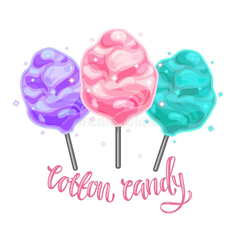 Colorful Illustration of Cotton Candy on a White Isolated Background. Vector Stock Vector
