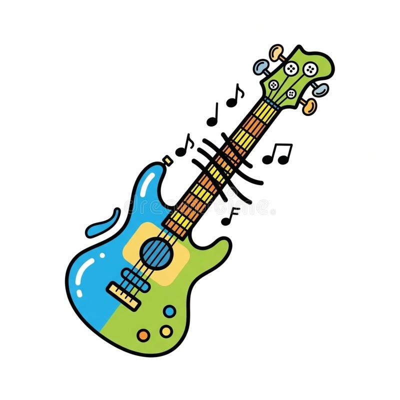 Checkered pattern with four strings and a distinctive headstock stock illustration