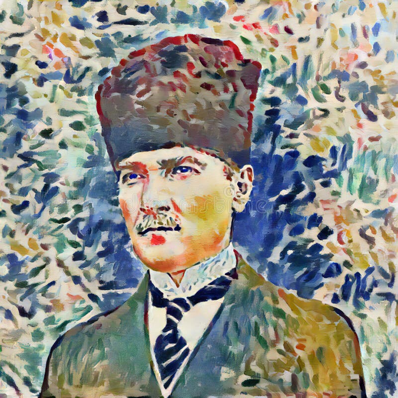 Colorful Illustration of Mustafa Kemal Ataturk with Calpack Editorial ...
